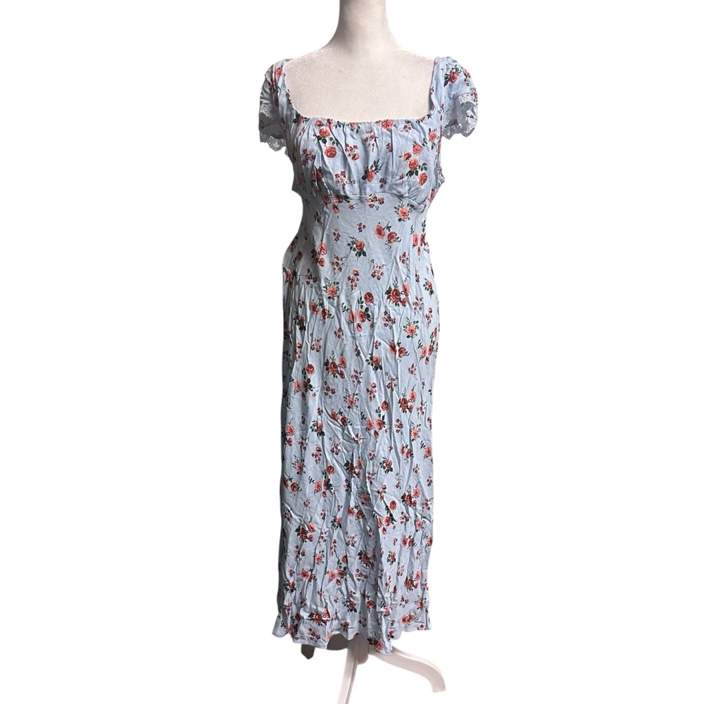 Wild Fable Blue Floral Midi Coquette Demure Dress Size M - Picture 7 of 7